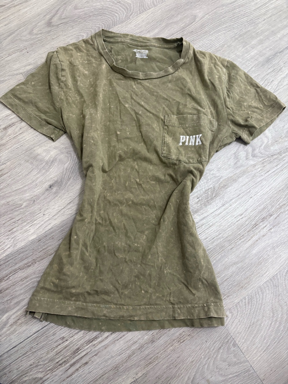 PINK Olive Green Logo Tee
